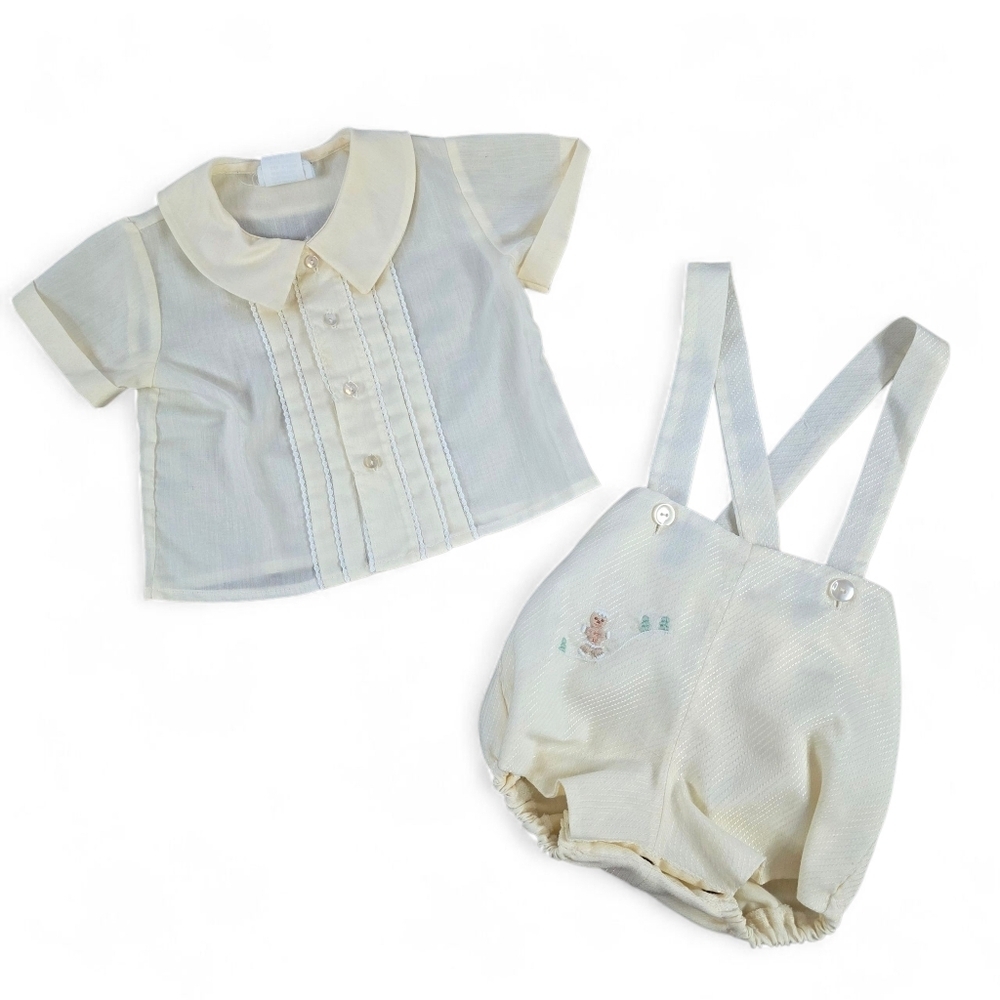 Vintage Nana’s Pet Baby Outfit 0–3 Months – JCPenney Exclusive – Cream Suspender